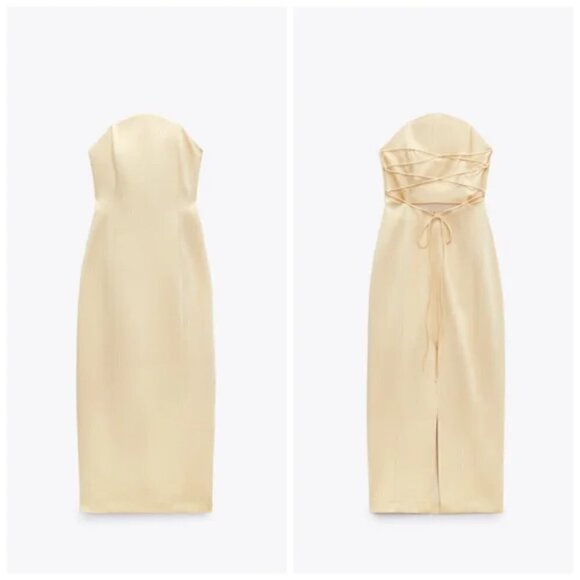 ZARA STRAPLESS SATIN EFFECT MIDI DRESS - Picture 10 of 16